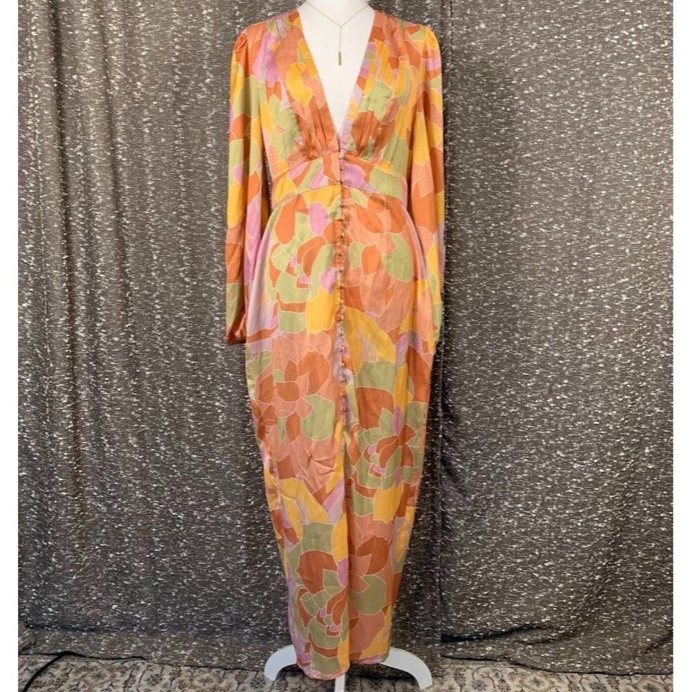 RNWY‎ Runaway Colorful Maxi Long Sleeve Mindy Rapture Dress Women's L